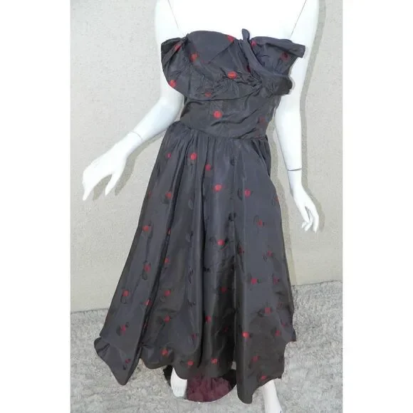 CEIL CHAPMAN‎  Pinup Dress Blue Red Cherries Vintage Rockabilty Size Small - Picture 12 of 14